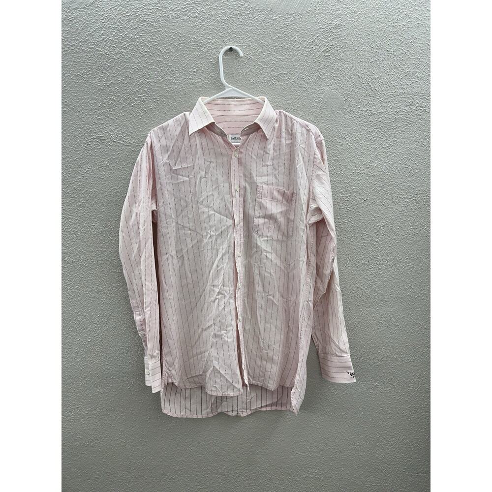 Sam Surin Mens New Royal Fashions Button-Down Shirt Pink Striped Long Sleeve